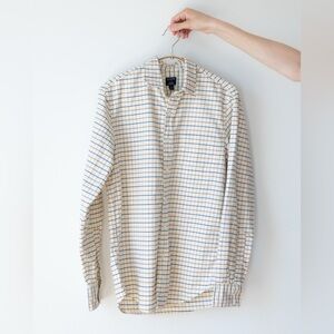 J. Crew Men's Plaid Shirt - Cream and Blue/Orange